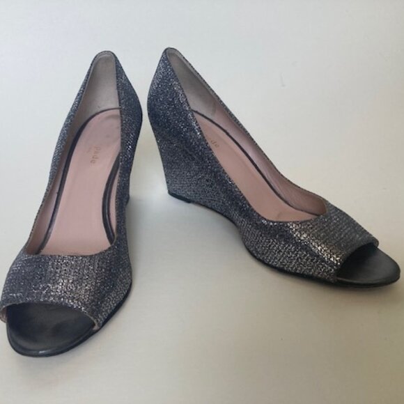 Kate Spade 8.5 Wedge Peep Toe Sparkly Metallic - Picture 3 of 6